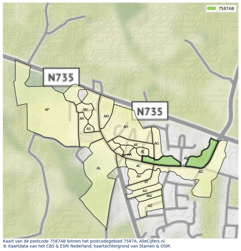 Afbeelding van het postcodegebied 7587 AB op de kaart.