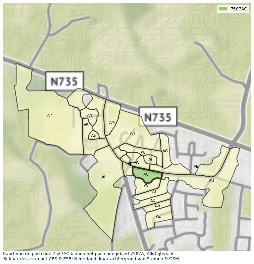 Afbeelding van het postcodegebied 7587 AC op de kaart.