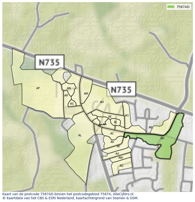 Afbeelding van het postcodegebied 7587 AD op de kaart.