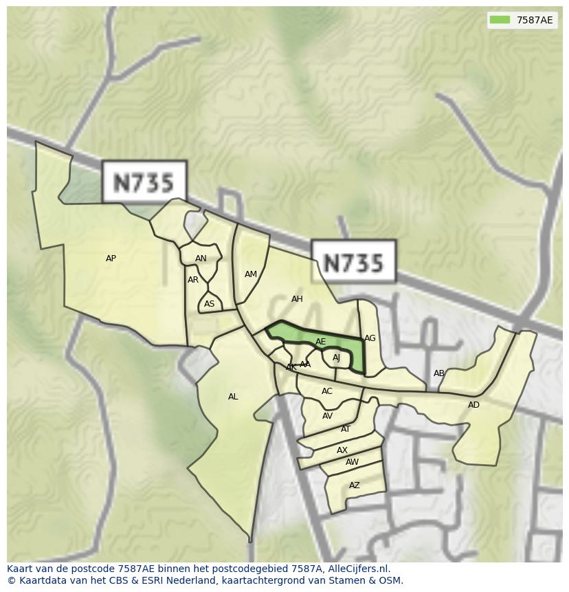 Afbeelding van het postcodegebied 7587 AE op de kaart.