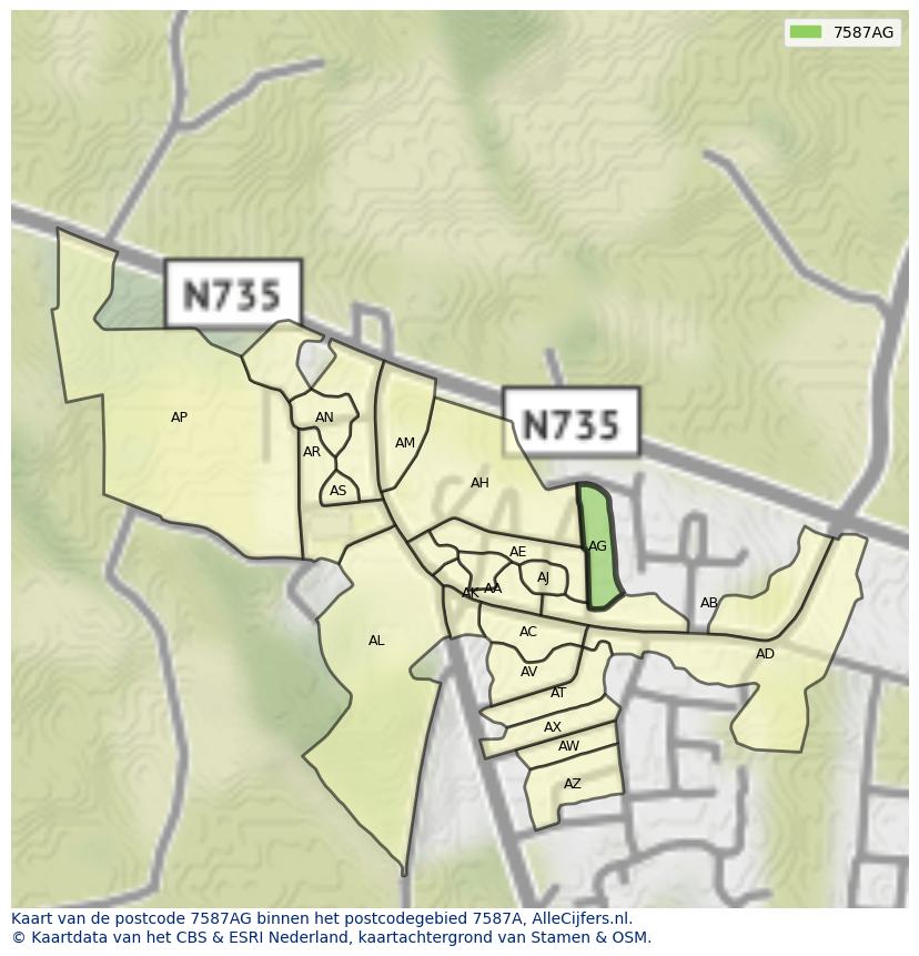 Afbeelding van het postcodegebied 7587 AG op de kaart.