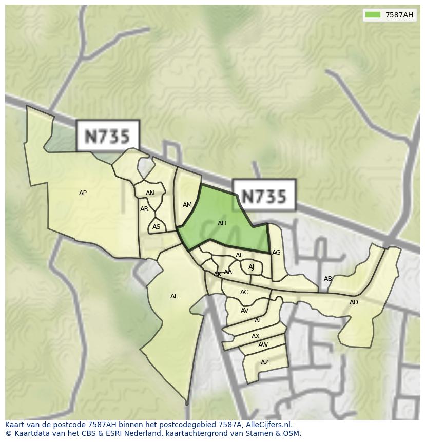 Afbeelding van het postcodegebied 7587 AH op de kaart.