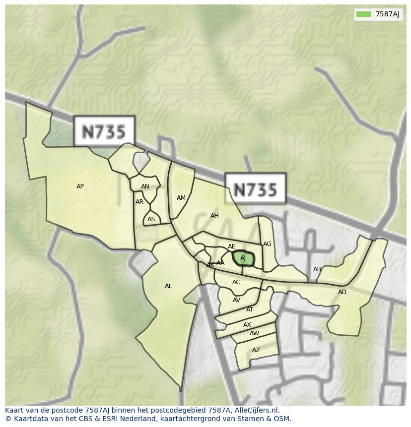 Afbeelding van het postcodegebied 7587 AJ op de kaart.