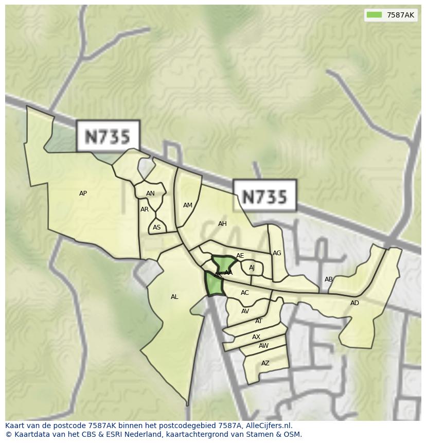 Afbeelding van het postcodegebied 7587 AK op de kaart.
