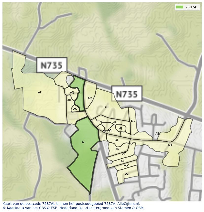 Afbeelding van het postcodegebied 7587 AL op de kaart.