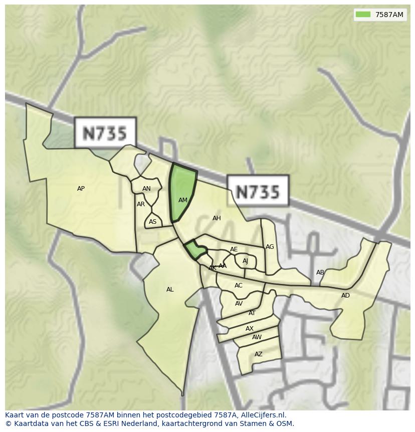Afbeelding van het postcodegebied 7587 AM op de kaart.