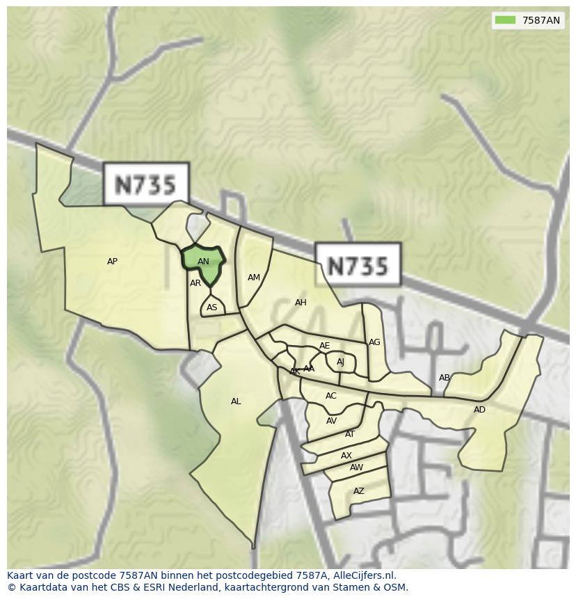 Afbeelding van het postcodegebied 7587 AN op de kaart.