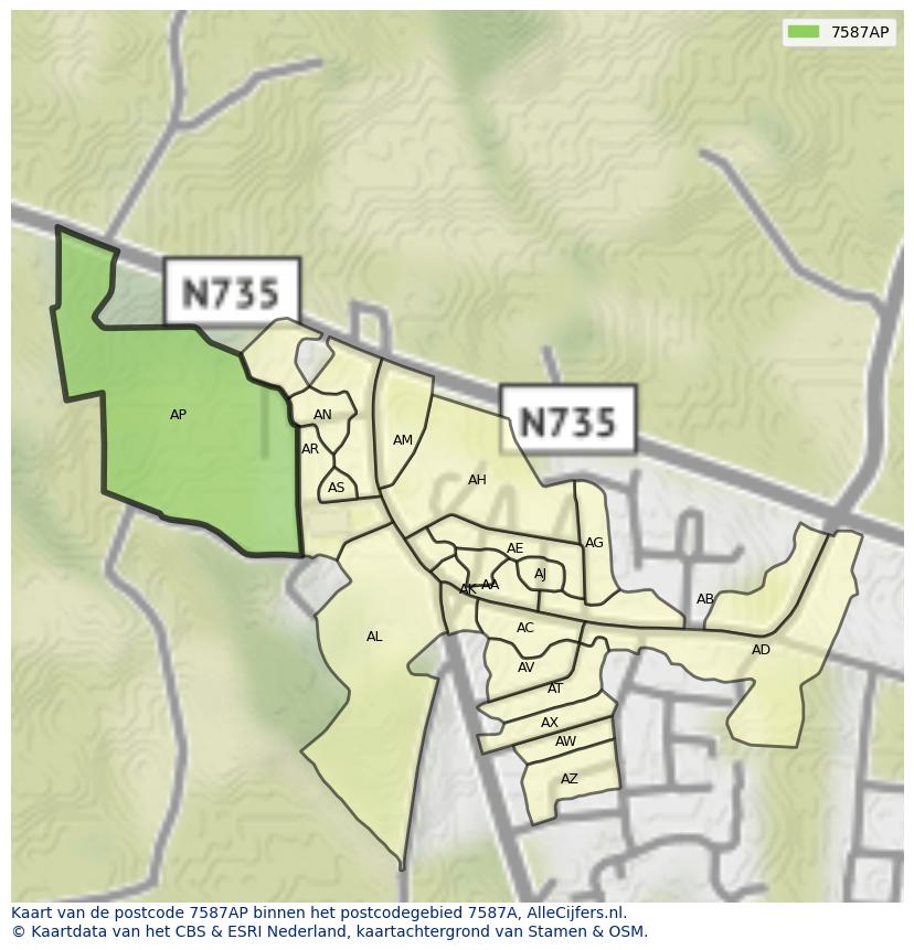 Afbeelding van het postcodegebied 7587 AP op de kaart.