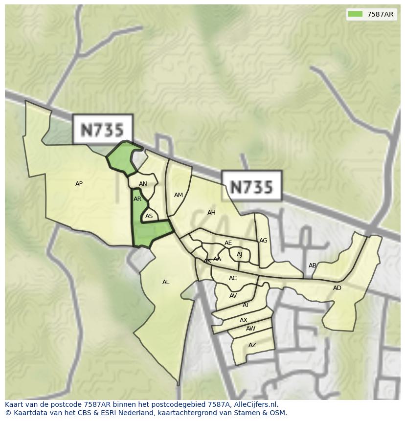 Afbeelding van het postcodegebied 7587 AR op de kaart.