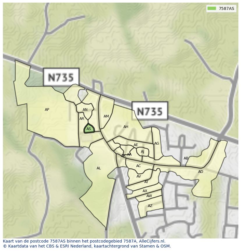 Afbeelding van het postcodegebied 7587 AS op de kaart.
