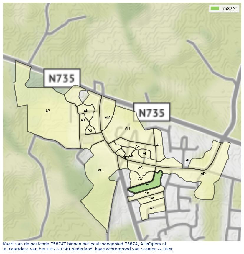 Afbeelding van het postcodegebied 7587 AT op de kaart.