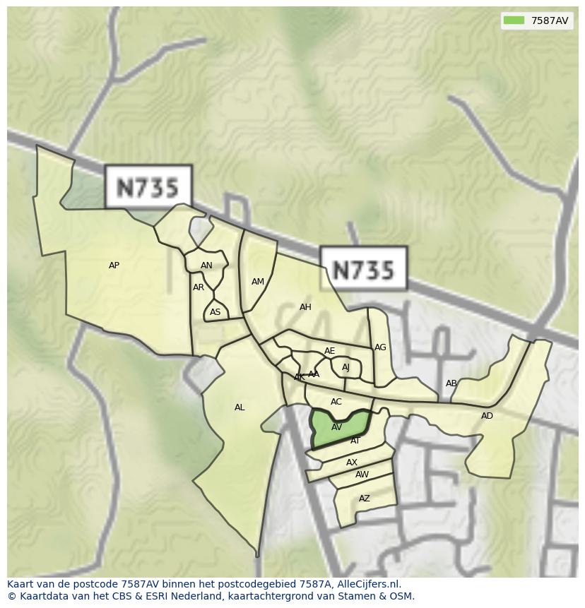 Afbeelding van het postcodegebied 7587 AV op de kaart.