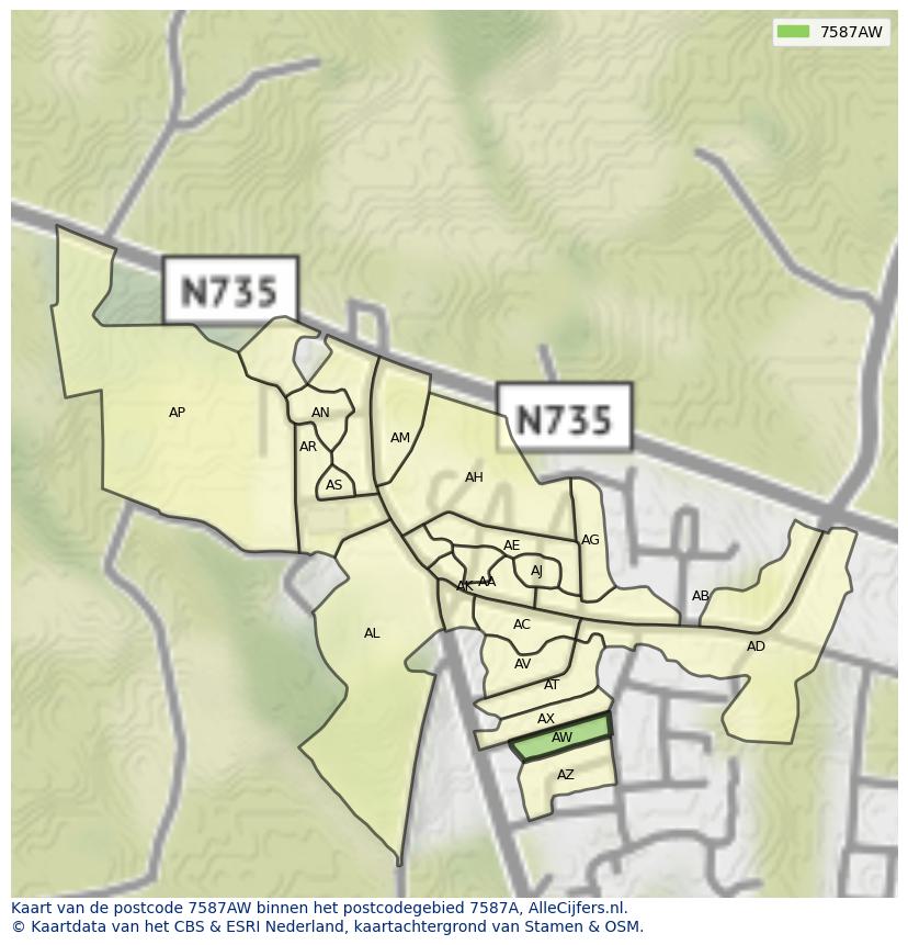 Afbeelding van het postcodegebied 7587 AW op de kaart.