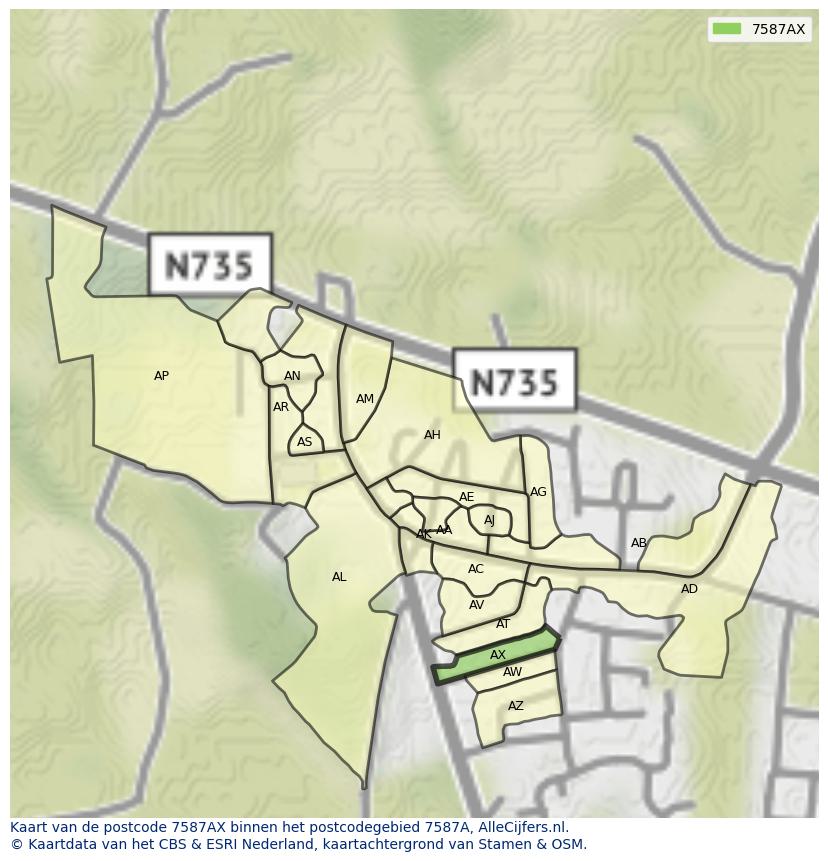 Afbeelding van het postcodegebied 7587 AX op de kaart.