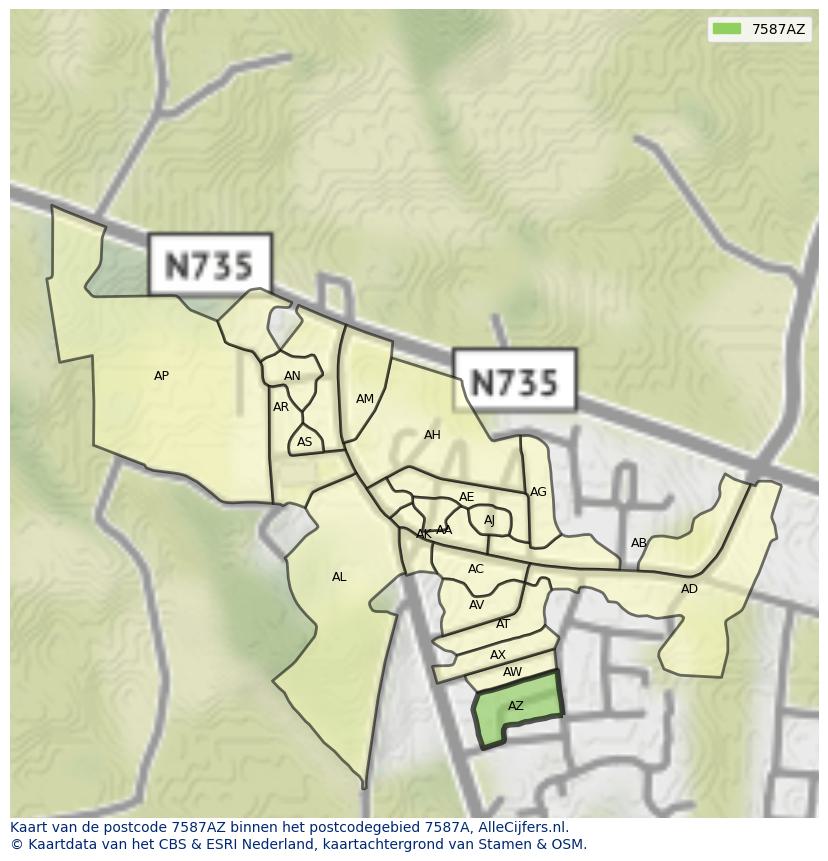 Afbeelding van het postcodegebied 7587 AZ op de kaart.