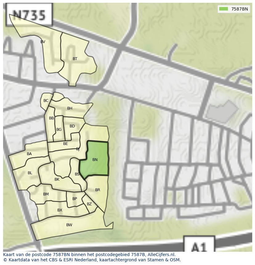 Afbeelding van het postcodegebied 7587 BN op de kaart.