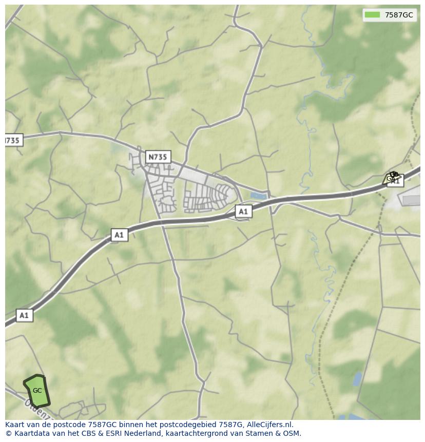 Afbeelding van het postcodegebied 7587 GC op de kaart.