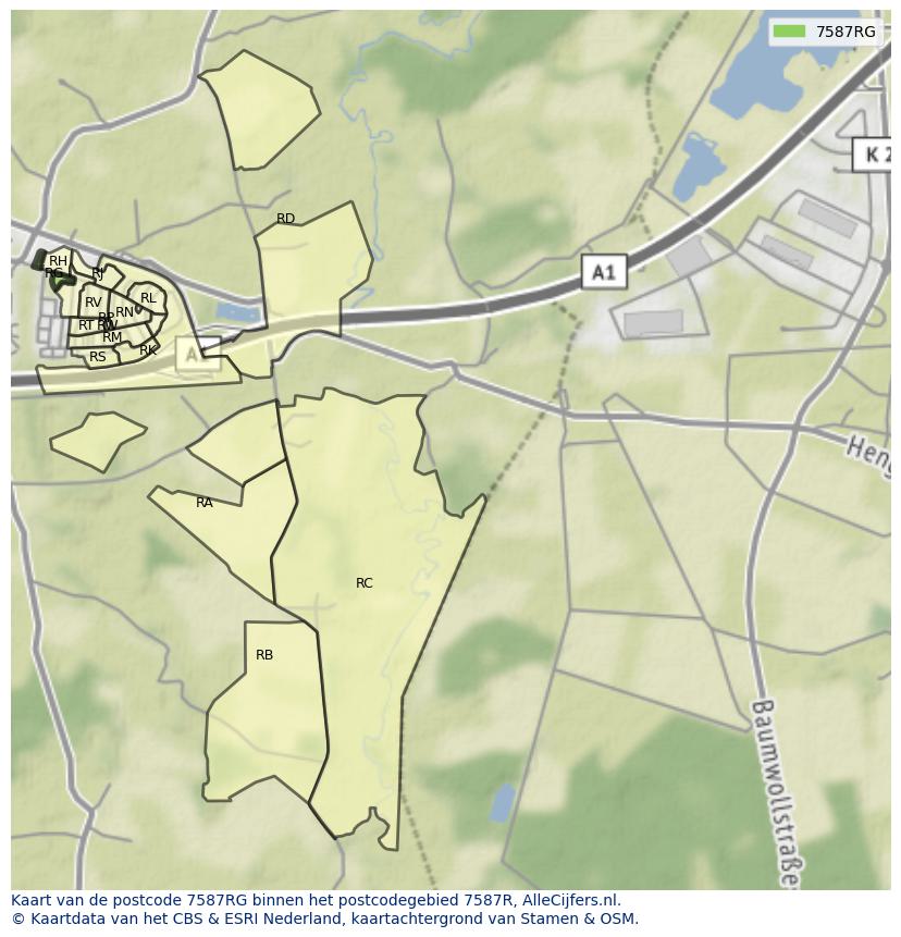 Afbeelding van het postcodegebied 7587 RG op de kaart.