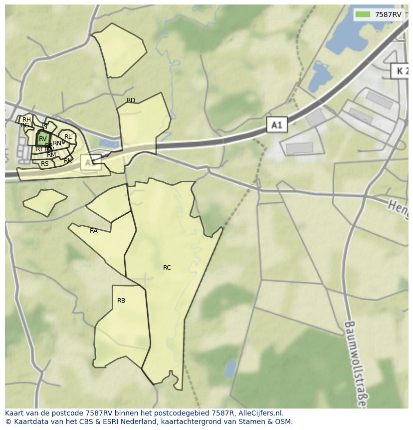 Afbeelding van het postcodegebied 7587 RV op de kaart.