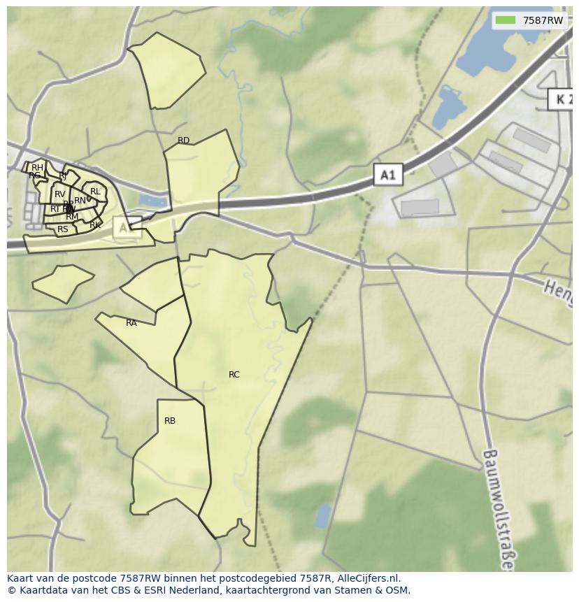 Afbeelding van het postcodegebied 7587 RW op de kaart.