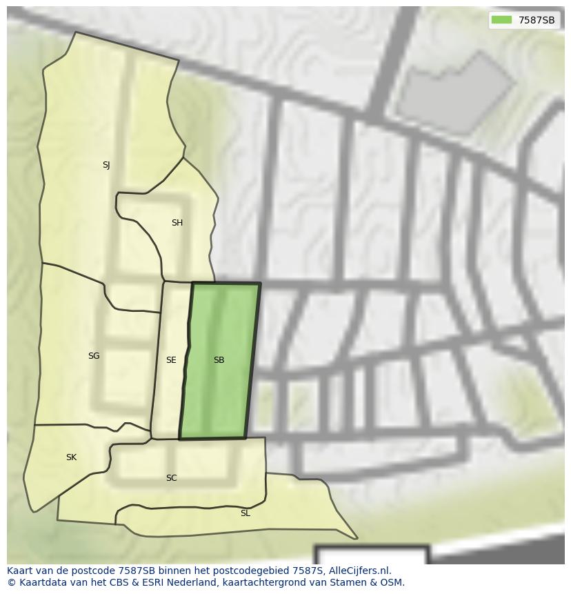 Afbeelding van het postcodegebied 7587 SB op de kaart.
