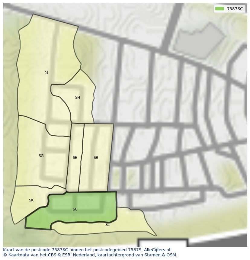 Afbeelding van het postcodegebied 7587 SC op de kaart.