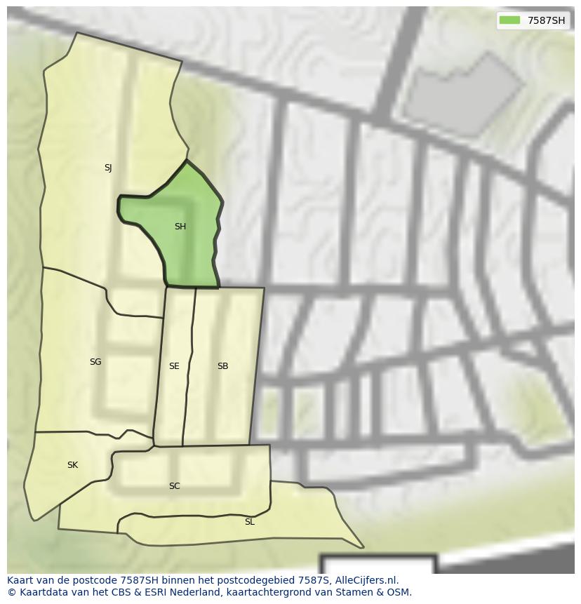 Afbeelding van het postcodegebied 7587 SH op de kaart.