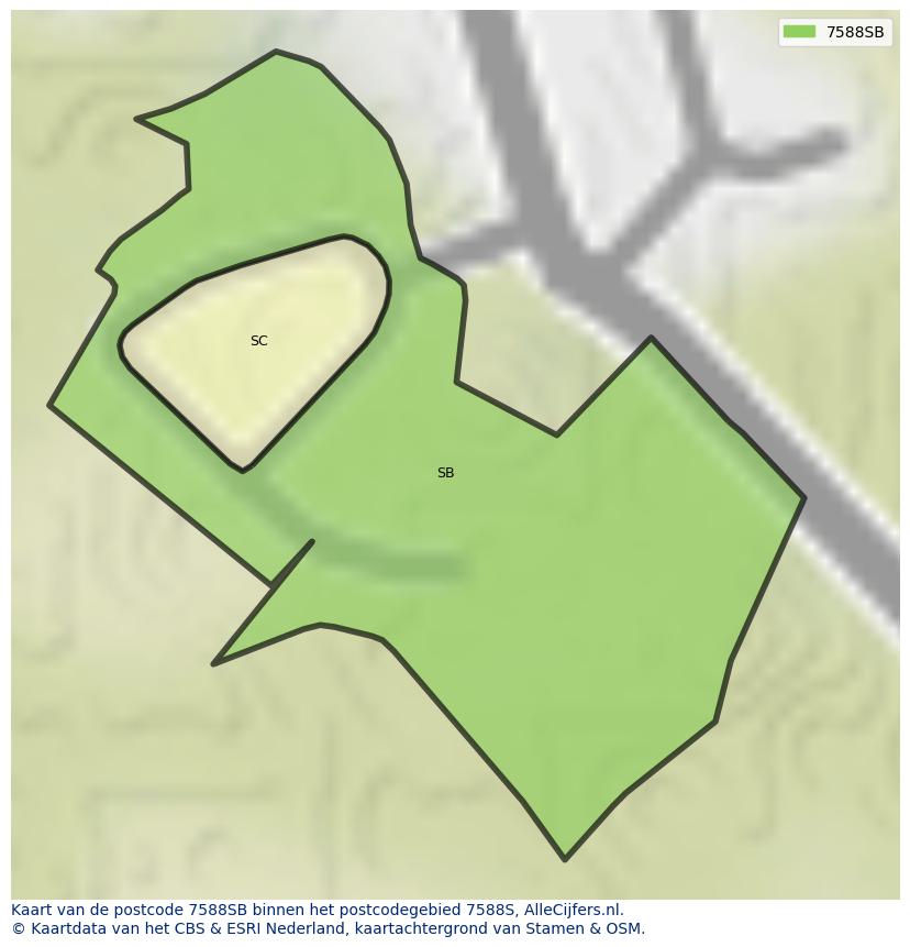 Afbeelding van het postcodegebied 7588 SB op de kaart.