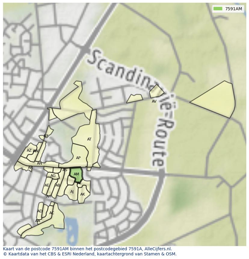 Afbeelding van het postcodegebied 7591 AM op de kaart.