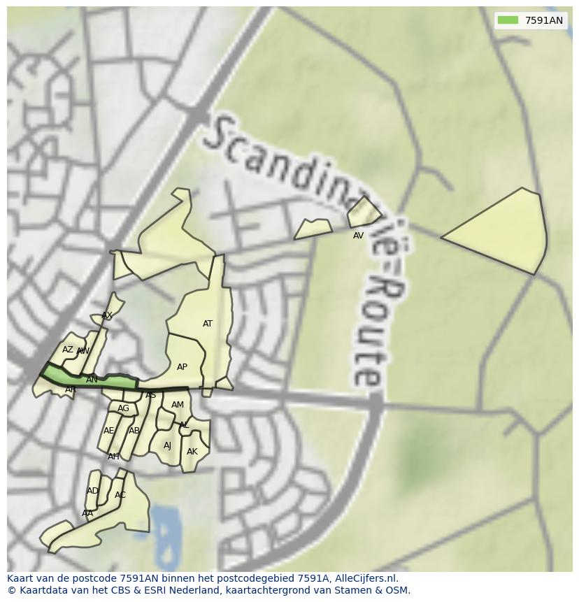 Afbeelding van het postcodegebied 7591 AN op de kaart.