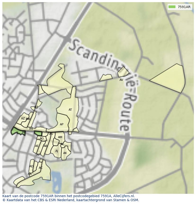 Afbeelding van het postcodegebied 7591 AR op de kaart.