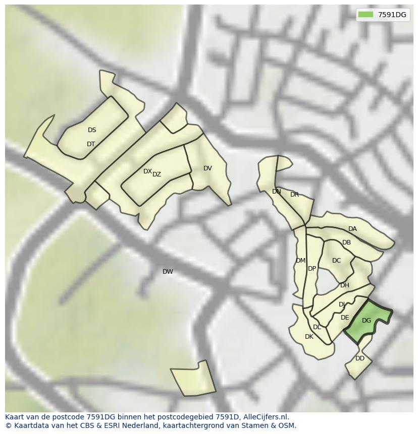 Afbeelding van het postcodegebied 7591 DG op de kaart.