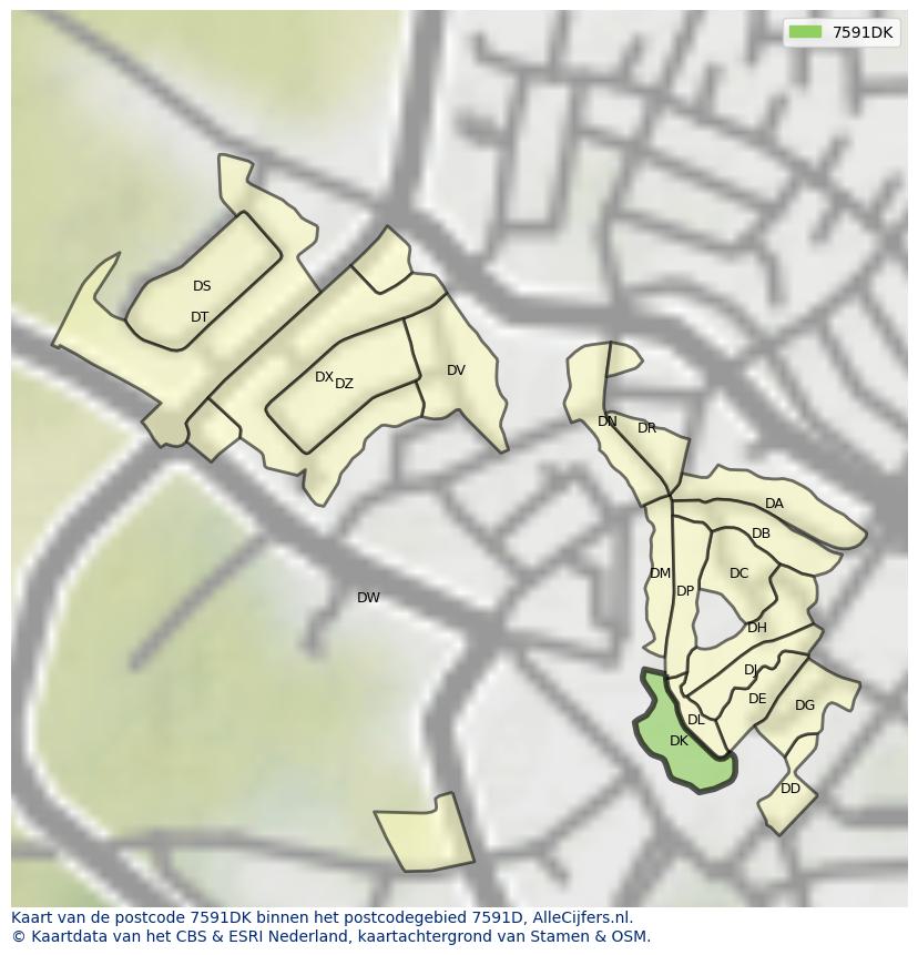 Afbeelding van het postcodegebied 7591 DK op de kaart.