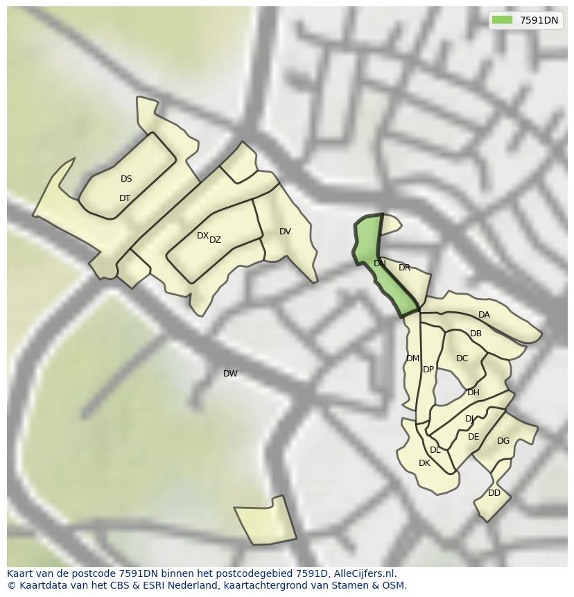 Afbeelding van het postcodegebied 7591 DN op de kaart.
