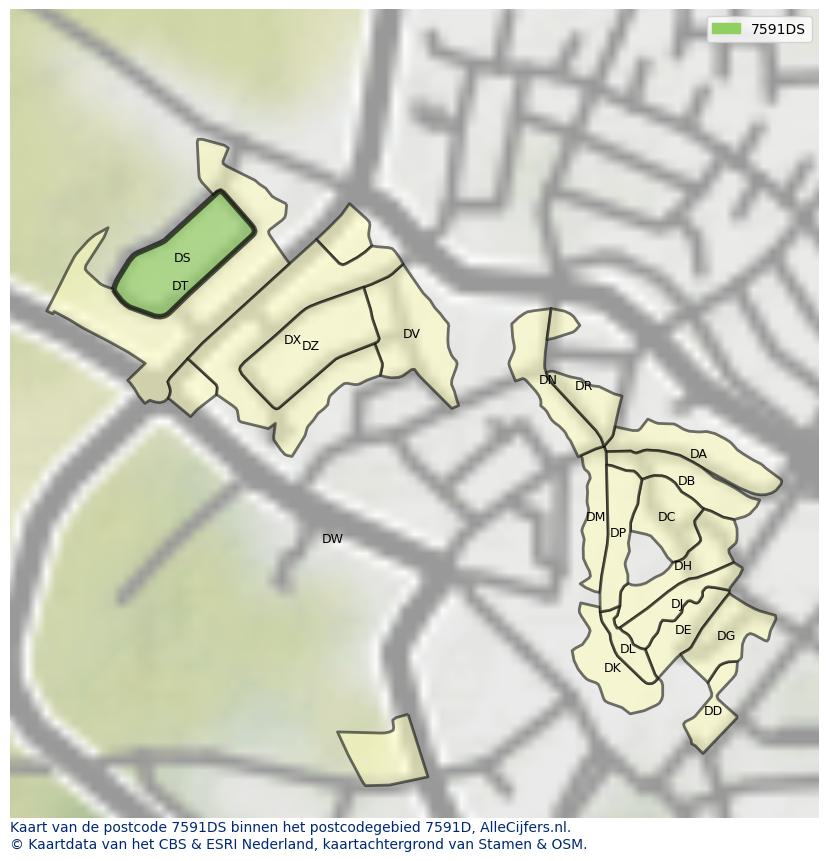 Afbeelding van het postcodegebied 7591 DS op de kaart.