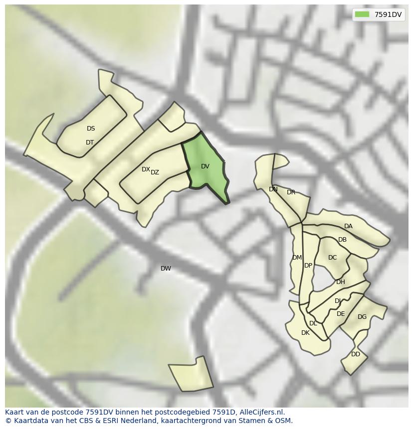 Afbeelding van het postcodegebied 7591 DV op de kaart.