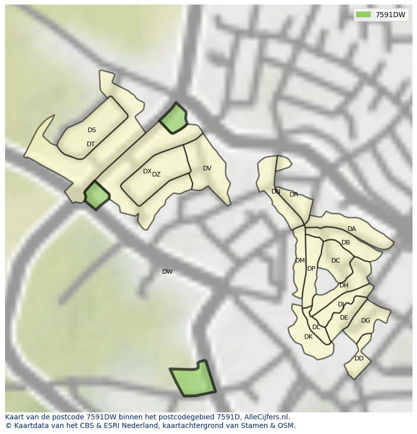 Afbeelding van het postcodegebied 7591 DW op de kaart.