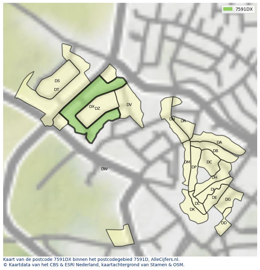 Afbeelding van het postcodegebied 7591 DX op de kaart.