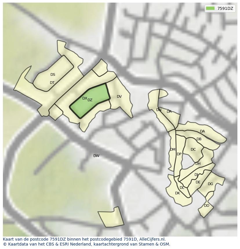 Afbeelding van het postcodegebied 7591 DZ op de kaart.