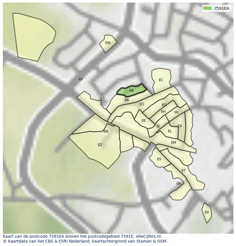 Afbeelding van het postcodegebied 7591 EA op de kaart.