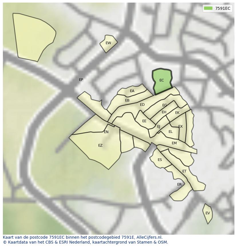 Afbeelding van het postcodegebied 7591 EC op de kaart.