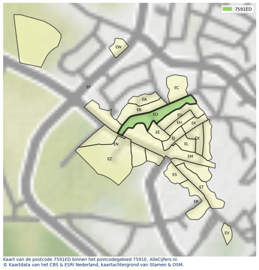 Afbeelding van het postcodegebied 7591 ED op de kaart.