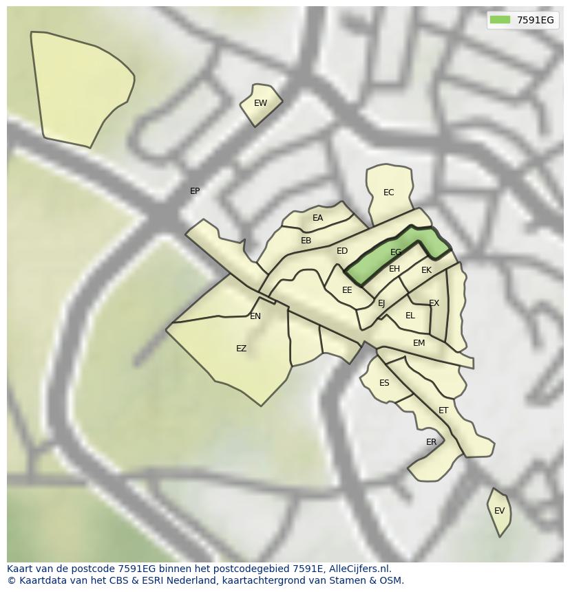 Afbeelding van het postcodegebied 7591 EG op de kaart.