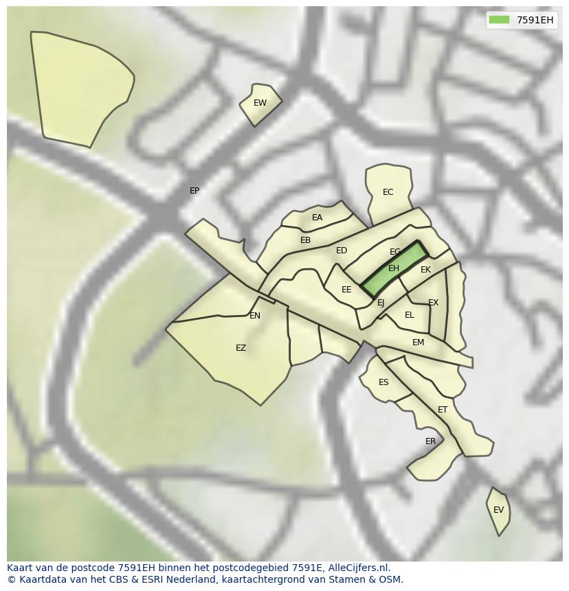 Afbeelding van het postcodegebied 7591 EH op de kaart.