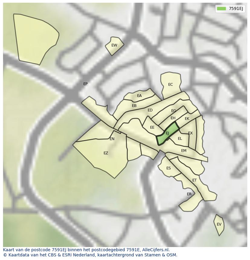 Afbeelding van het postcodegebied 7591 EJ op de kaart.