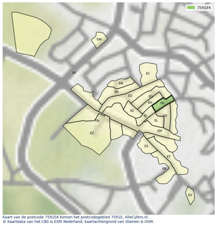 Afbeelding van het postcodegebied 7591 EK op de kaart.