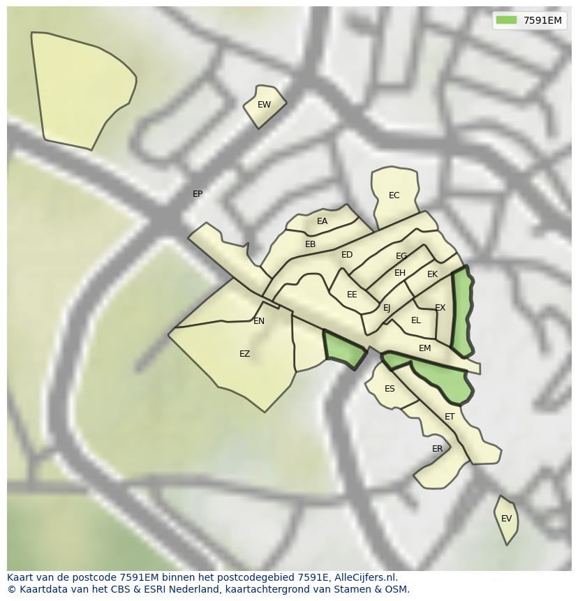 Afbeelding van het postcodegebied 7591 EM op de kaart.