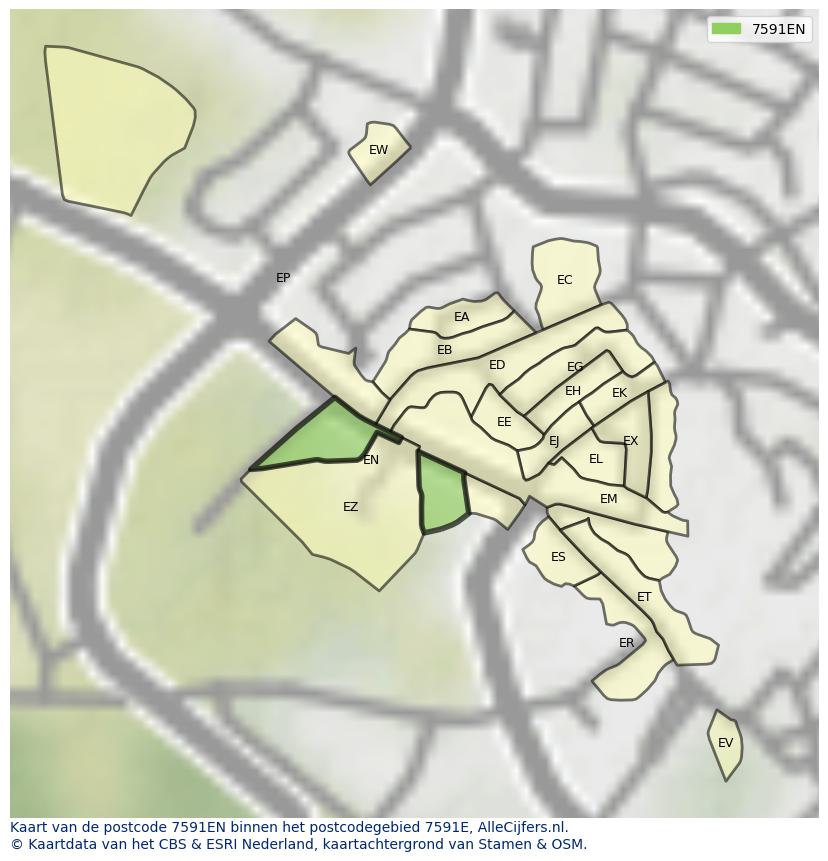 Afbeelding van het postcodegebied 7591 EN op de kaart.