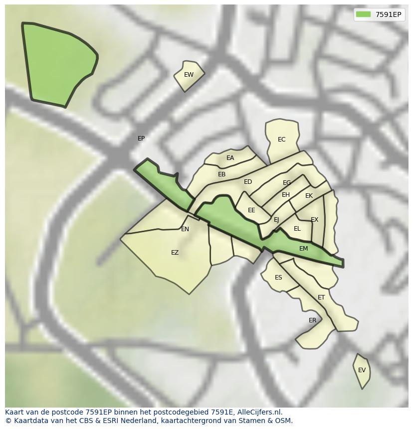 Afbeelding van het postcodegebied 7591 EP op de kaart.