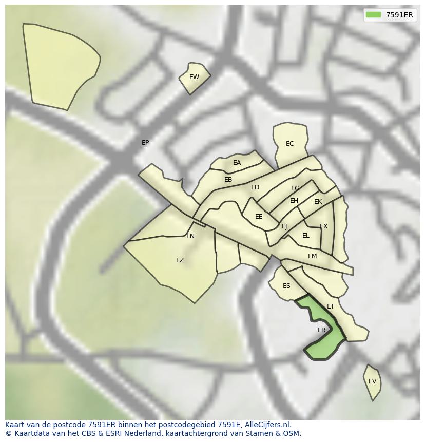 Afbeelding van het postcodegebied 7591 ER op de kaart.